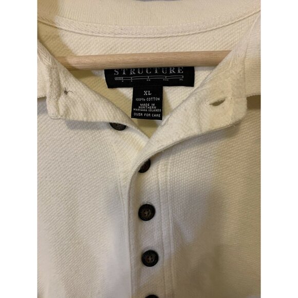 Structure Men’s Sz XL Henley Style Long Sleeve‎ Shirt Cream - Picture 2 of 6